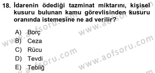 İdari Yargı Dersi 2021 - 2022 Yılı Yaz Okulu Sınavı 18. Soru