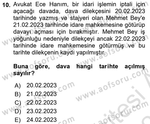 İdari Yargı Dersi 2022 - 2023 Yılı Yaz Okulu Sınavı 10. Soru