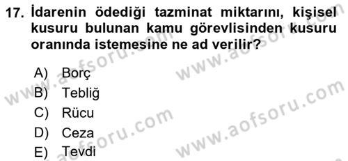 İdari Yargı Dersi 2022 - 2023 Yılı Yaz Okulu Sınavı 17. Soru