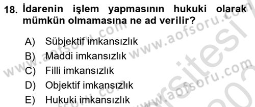 İdari Yargı Dersi 2022 - 2023 Yılı Yaz Okulu Sınavı 18. Soru