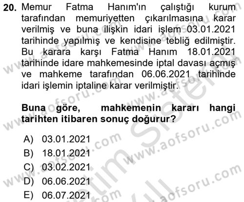 İdari Yargı Dersi 2022 - 2023 Yılı Yaz Okulu Sınavı 20. Soru