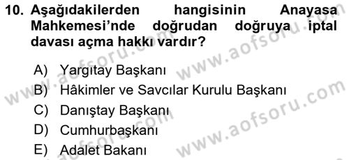 İdari Yargı Dersi 2023 - 2024 Yılı (Vize) Ara Sınav Soruları 10. Soru