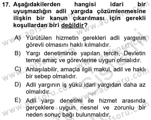 İdari Yargı Dersi 2023 - 2024 Yılı (Vize) Ara Sınav Soruları 17. Soru