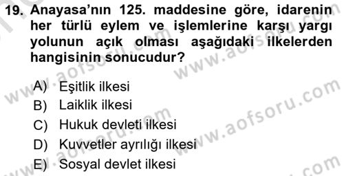 İdari Yargı Dersi 2023 - 2024 Yılı (Vize) Ara Sınav Soruları 19. Soru