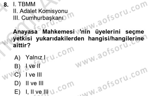 İdari Yargı Dersi 2023 - 2024 Yılı (Vize) Ara Sınav Soruları 8. Soru