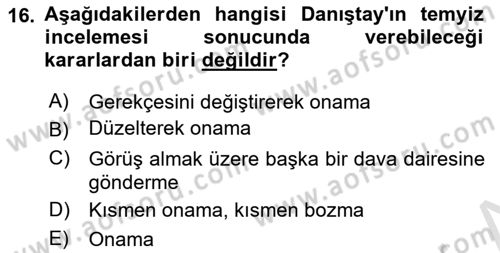 İdari Yargı Dersi 2023 - 2024 Yılı (Final) Dönem Sonu Sınav Soruları 16. Soru