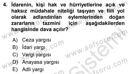 İdari Yargı Dersi 2023 - 2024 Yılı (Final) Dönem Sonu Sınav Soruları 4. Soru