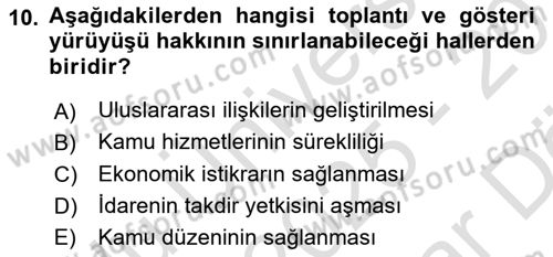 İdari Yargı Dersi 2025 - 2026 Yılı (Vize) Ara Sınav Soruları 10. Soru