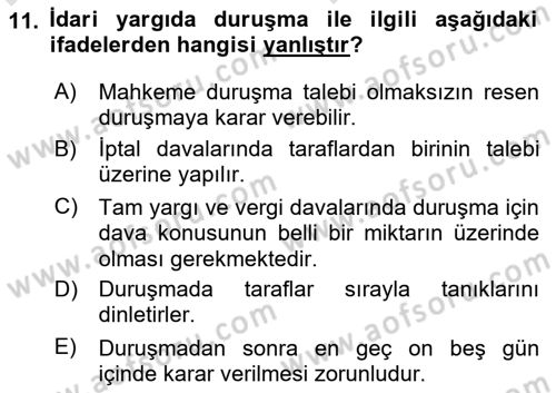 İdari Yargı Dersi 2025 - 2026 Yılı (Vize) Ara Sınav Soruları 11. Soru