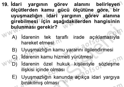 İdari Yargı Dersi 2025 - 2026 Yılı (Vize) Ara Sınav Soruları 19. Soru