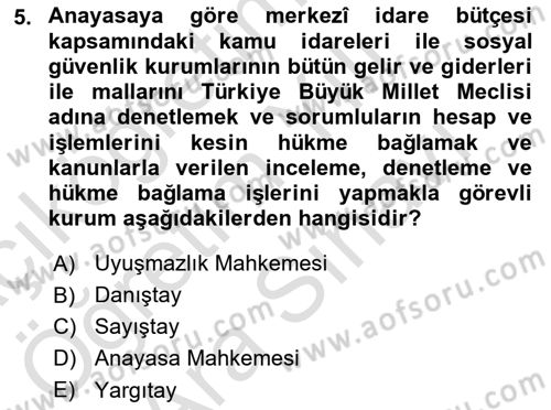 İdari Yargı Dersi 2025 - 2026 Yılı (Vize) Ara Sınav Soruları 5. Soru