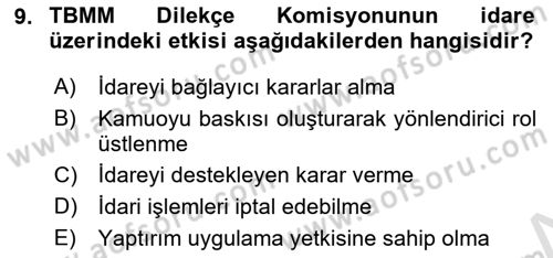 İdari Yargı Dersi 2025 - 2026 Yılı (Vize) Ara Sınav Soruları 9. Soru