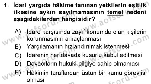 İdari Yargı Dersi 2025 - 2026 Yılı (Final) Dönem Sonu Sınav Soruları 1. Soru