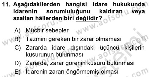 İdari Yargı Dersi 2025 - 2026 Yılı (Final) Dönem Sonu Sınav Soruları 11. Soru