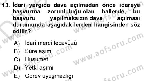 İdari Yargı Dersi 2025 - 2026 Yılı (Final) Dönem Sonu Sınav Soruları 13. Soru