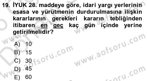 İdari Yargı Dersi 2025 - 2026 Yılı (Final) Dönem Sonu Sınav Soruları 19. Soru