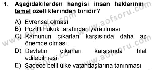 İnsan Hakları Ve Kamu Özgürlükleri Dersi 2012 - 2013 Yılı (Vize) Ara Sınav Soruları 1. Soru