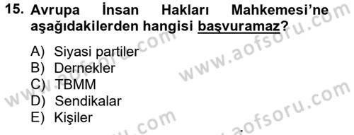 İnsan Hakları Ve Kamu Özgürlükleri Dersi 2012 - 2013 Yılı (Final) Dönem Sonu Sınav Soruları 15. Soru