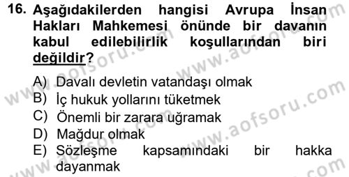 İnsan Hakları Ve Kamu Özgürlükleri Dersi 2012 - 2013 Yılı (Final) Dönem Sonu Sınav Soruları 16. Soru