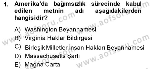 İnsan Hakları Ve Kamu Özgürlükleri Dersi 2013 - 2014 Yılı (Vize) Ara Sınav Soruları 1. Soru