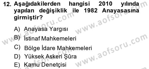İnsan Hakları Ve Kamu Özgürlükleri Dersi 2013 - 2014 Yılı (Vize) Ara Sınav Soruları 12. Soru