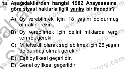 İnsan Hakları Ve Kamu Özgürlükleri Dersi 2013 - 2014 Yılı (Vize) Ara Sınav Soruları 14. Soru