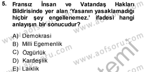 İnsan Hakları Ve Kamu Özgürlükleri Dersi 2013 - 2014 Yılı (Vize) Ara Sınav Soruları 5. Soru