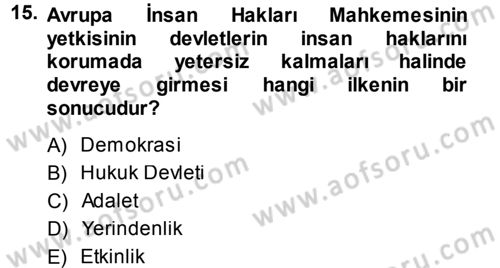 İnsan Hakları Ve Kamu Özgürlükleri Dersi 2013 - 2014 Yılı (Final) Dönem Sonu Sınav Soruları 15. Soru