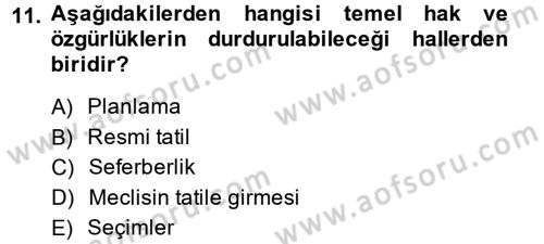 İnsan Hakları Ve Kamu Özgürlükleri Dersi 2014 - 2015 Yılı (Vize) Ara Sınav Soruları 11. Soru