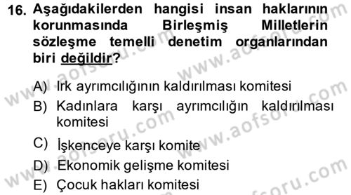 İnsan Hakları Ve Kamu Özgürlükleri Dersi 2014 - 2015 Yılı (Vize) Ara Sınav Soruları 16. Soru