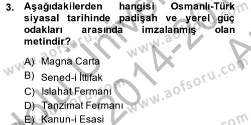 İnsan Hakları Ve Kamu Özgürlükleri Dersi 2014 - 2015 Yılı (Vize) Ara Sınav Soruları 3. Soru