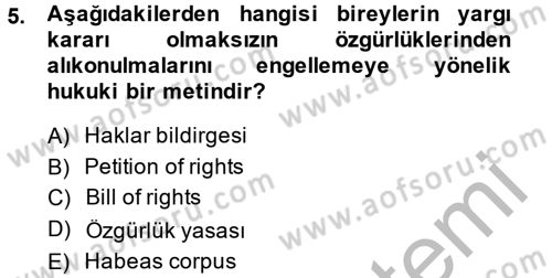 İnsan Hakları Ve Kamu Özgürlükleri Dersi 2014 - 2015 Yılı (Vize) Ara Sınav Soruları 5. Soru