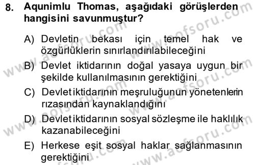 İnsan Hakları Ve Kamu Özgürlükleri Dersi 2014 - 2015 Yılı (Vize) Ara Sınav Soruları 8. Soru