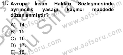 İnsan Hakları Ve Kamu Özgürlükleri Dersi 2014 - 2015 Yılı (Final) Dönem Sonu Sınav Soruları 11. Soru