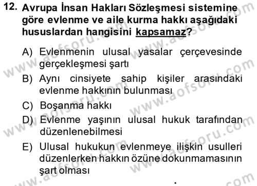 İnsan Hakları Ve Kamu Özgürlükleri Dersi 2014 - 2015 Yılı (Final) Dönem Sonu Sınav Soruları 12. Soru