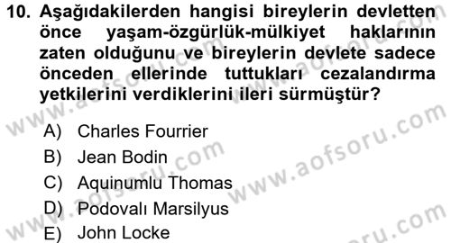 İnsan Hakları Ve Kamu Özgürlükleri Dersi 2015 - 2016 Yılı (Vize) Ara Sınav Soruları 10. Soru