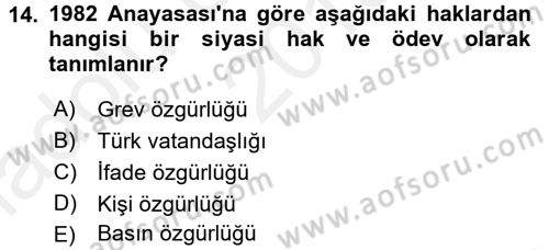 İnsan Hakları Ve Kamu Özgürlükleri Dersi 2015 - 2016 Yılı (Vize) Ara Sınav Soruları 14. Soru