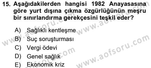 İnsan Hakları Ve Kamu Özgürlükleri Dersi 2015 - 2016 Yılı (Vize) Ara Sınav Soruları 15. Soru
