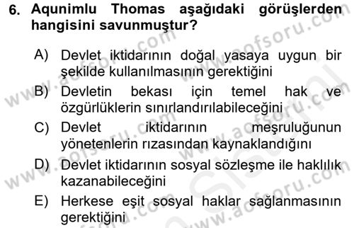 İnsan Hakları Ve Kamu Özgürlükleri Dersi 2015 - 2016 Yılı (Vize) Ara Sınav Soruları 6. Soru