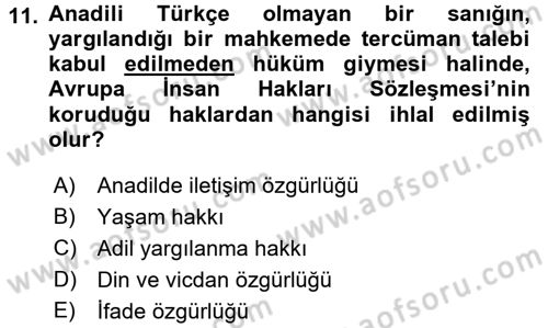İnsan Hakları Ve Kamu Özgürlükleri Dersi 2015 - 2016 Yılı (Final) Dönem Sonu Sınav Soruları 11. Soru