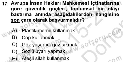 İnsan Hakları Ve Kamu Özgürlükleri Dersi 2015 - 2016 Yılı (Final) Dönem Sonu Sınav Soruları 17. Soru