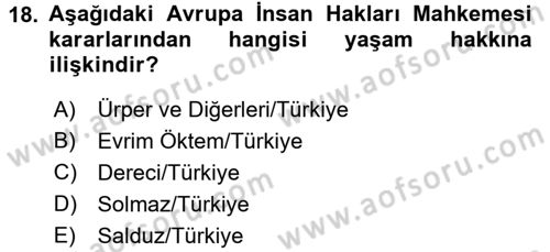 İnsan Hakları Ve Kamu Özgürlükleri Dersi 2015 - 2016 Yılı (Final) Dönem Sonu Sınavı 18. Soru