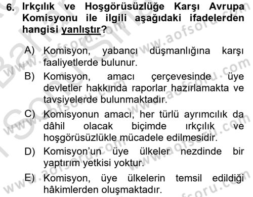 İnsan Hakları Ve Kamu Özgürlükleri Dersi 2015 - 2016 Yılı (Final) Dönem Sonu Sınav Soruları 6. Soru