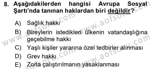 İnsan Hakları Ve Kamu Özgürlükleri Dersi 2015 - 2016 Yılı (Final) Dönem Sonu Sınav Soruları 8. Soru