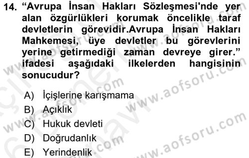 İnsan Hakları Ve Kamu Özgürlükleri Dersi 2015 - 2016 Yılı Tek Ders Sınavı 14. Soru