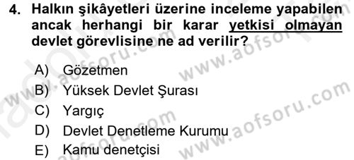 İnsan Hakları Ve Kamu Özgürlükleri Dersi 2015 - 2016 Yılı Tek Ders Sınavı 4. Soru