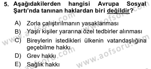 İnsan Hakları Ve Kamu Özgürlükleri Dersi 2015 - 2016 Yılı Tek Ders Sınavı 5. Soru