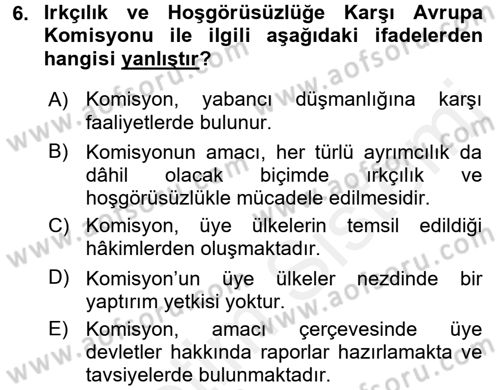 İnsan Hakları Ve Kamu Özgürlükleri Dersi 2015 - 2016 Yılı Tek Ders Sınavı 6. Soru