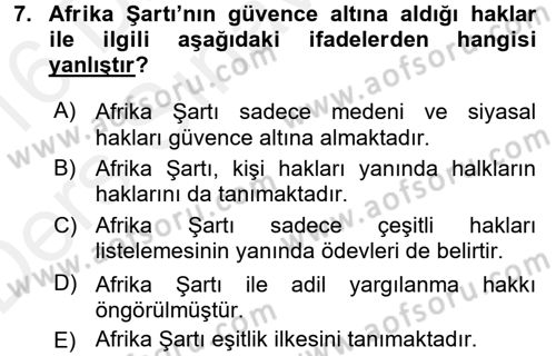 İnsan Hakları Ve Kamu Özgürlükleri Dersi 2015 - 2016 Yılı Tek Ders Sınavı 7. Soru