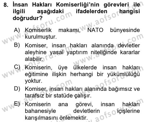 İnsan Hakları Ve Kamu Özgürlükleri Dersi 2015 - 2016 Yılı Tek Ders Sınavı 8. Soru